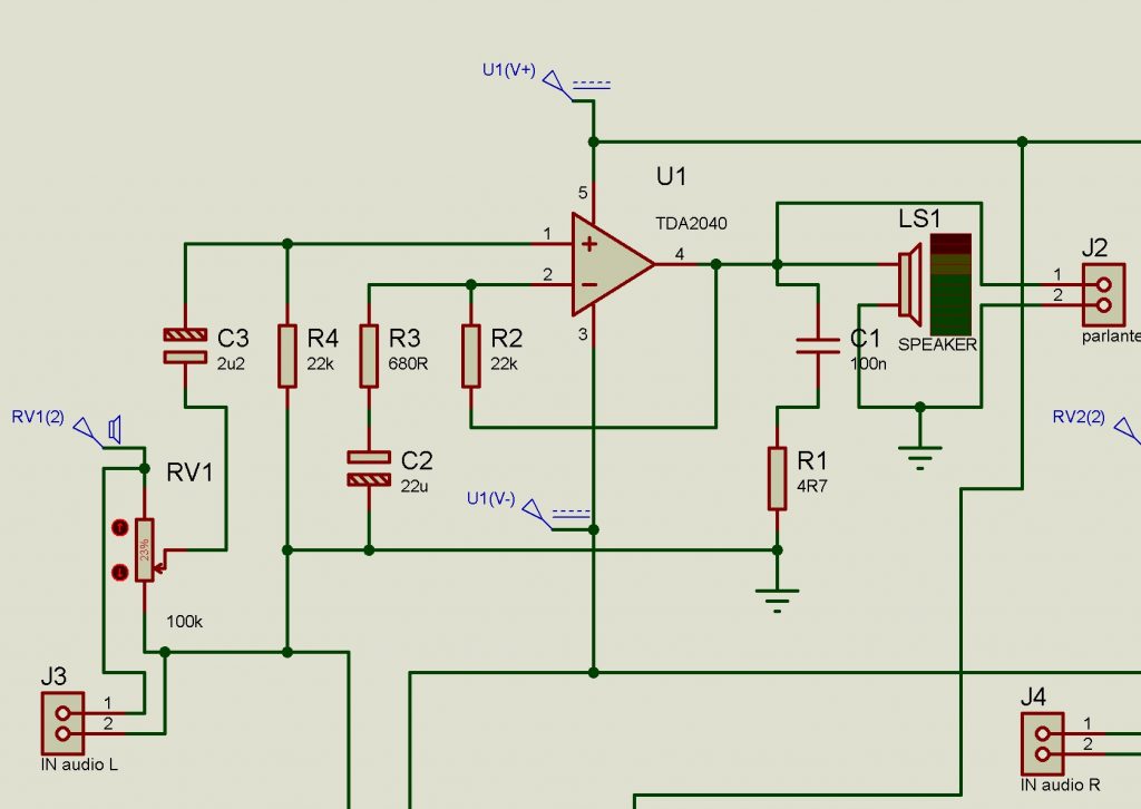 este circuito se compone de el volumen el condensador de desacople y una resistencia filtro paso, esta señal llega directamente a los pines 1 de cada integrado TDA.